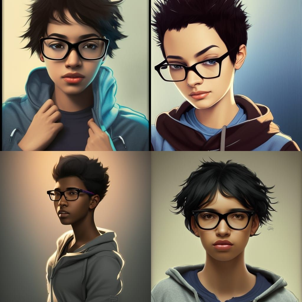 Teenage Girl Portrait with Laptop, Hyperdetailed Art