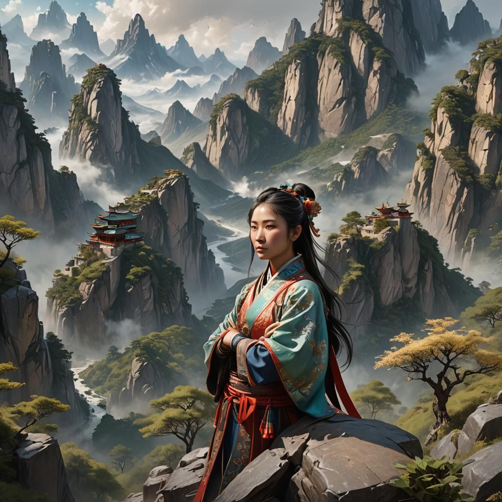 Chinese Mountain Landscape in Photorealistic Style