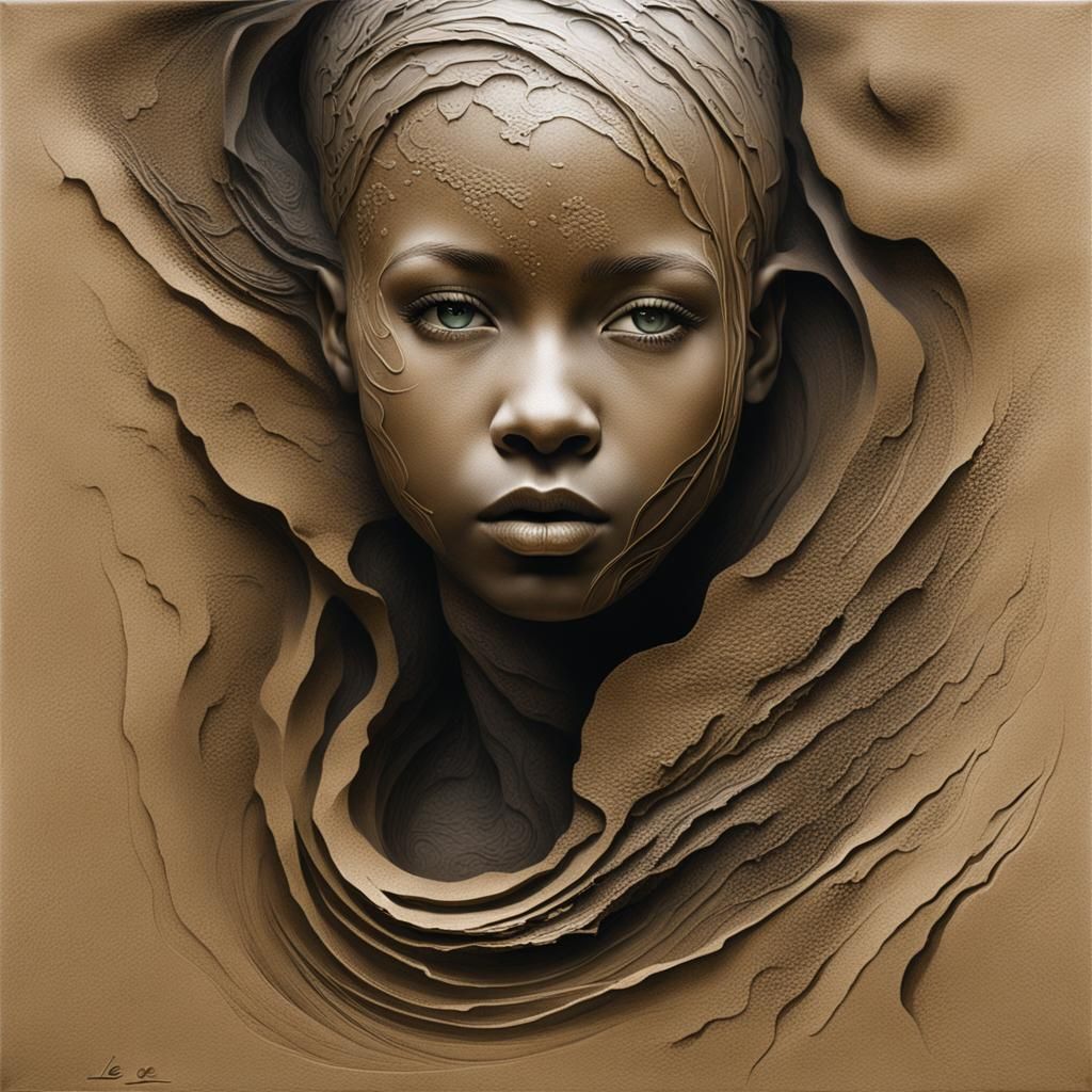 Mud Art Portrait of Girl in Abstract Style