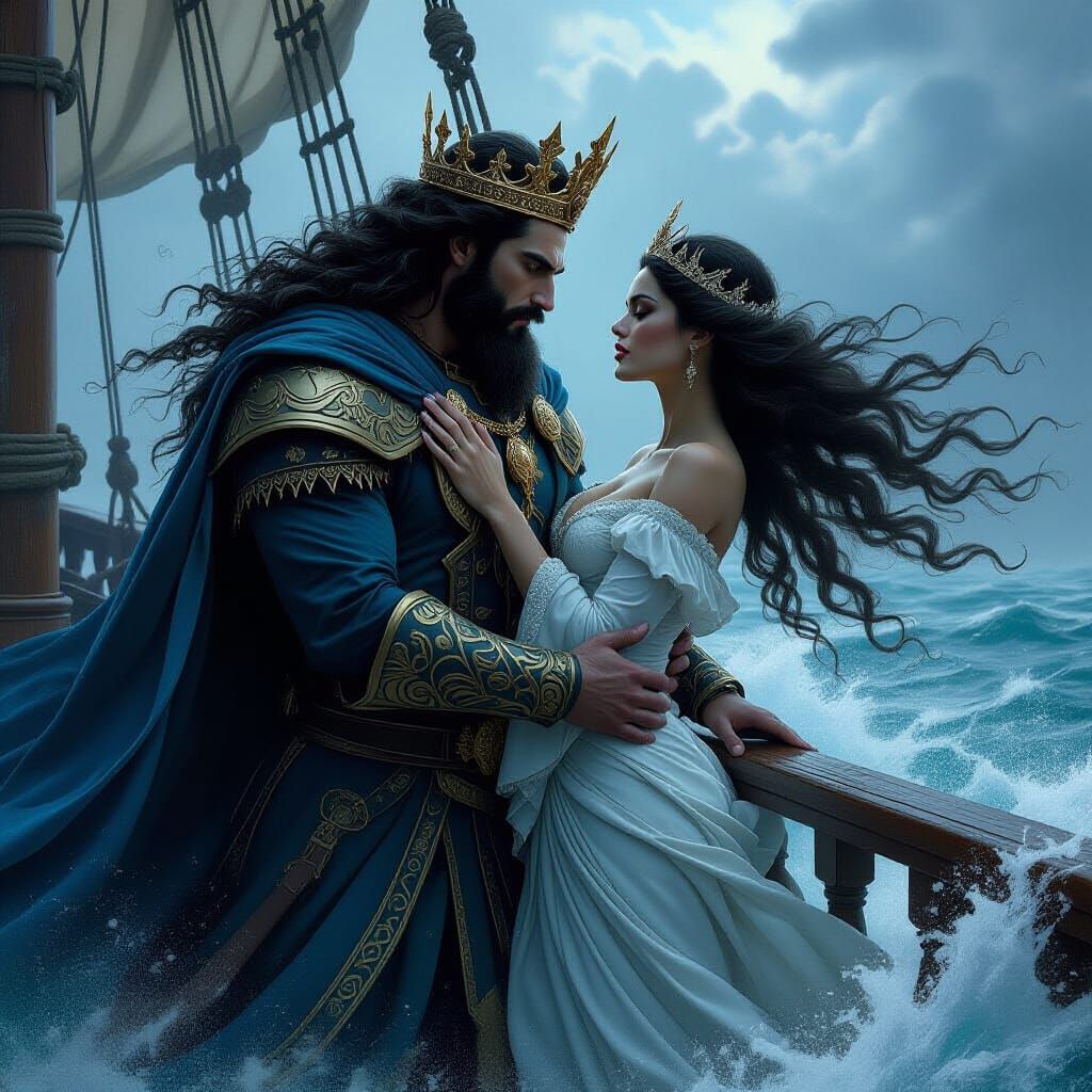 Sea King's Stormy Embrace: A Golden Age Illustration