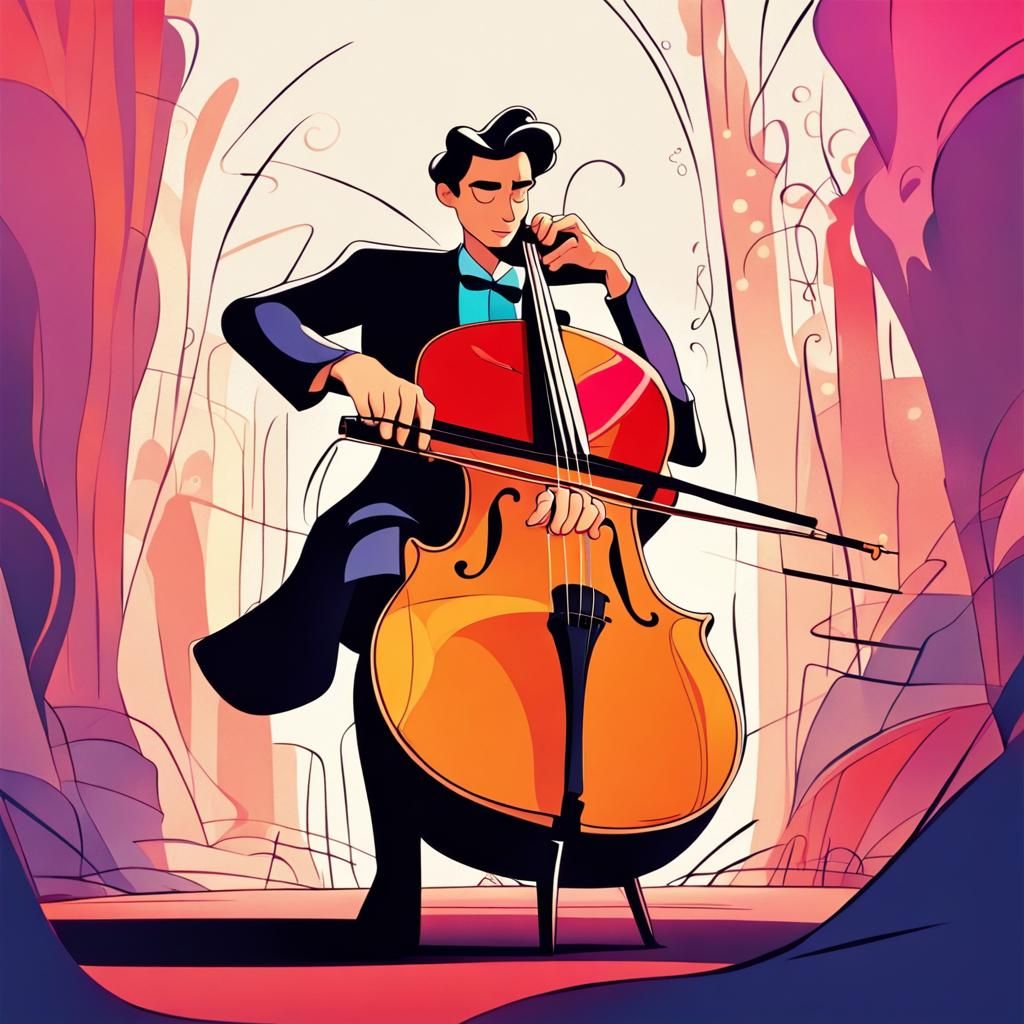 Magical Cello Player in Disney Animation Style