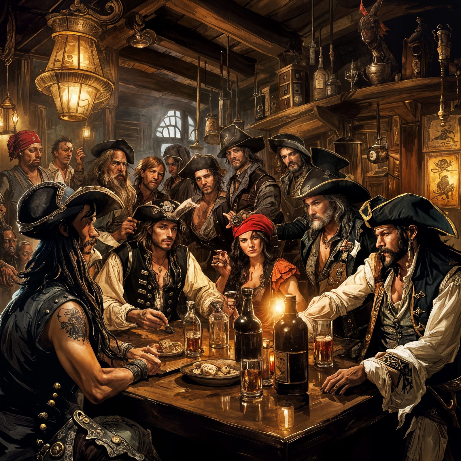Pirates and Punks Drinking Rum in a Tavern