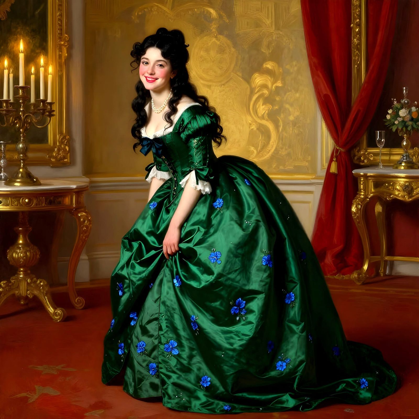 Elegant Victorian Viscountess Curtseying in Ballroom