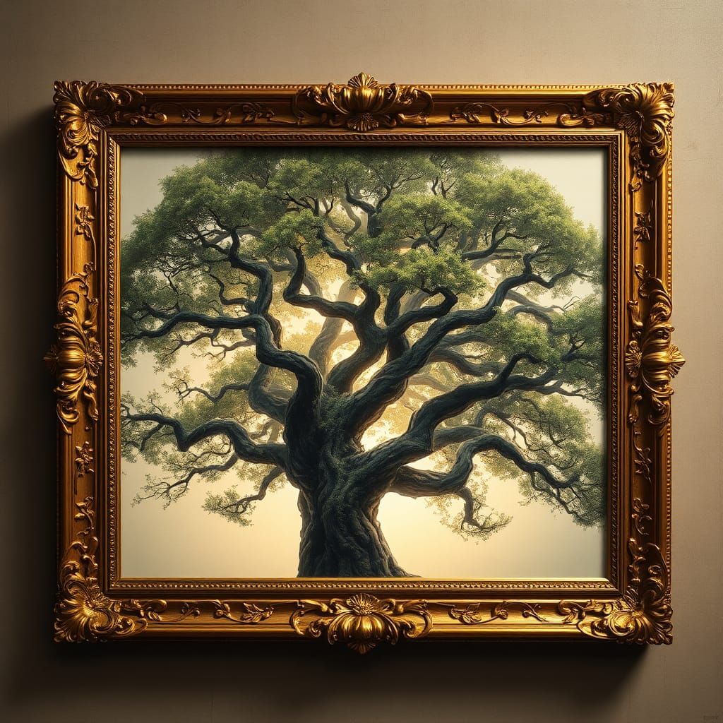 Framed Tree Portrait in Matte Painting Style