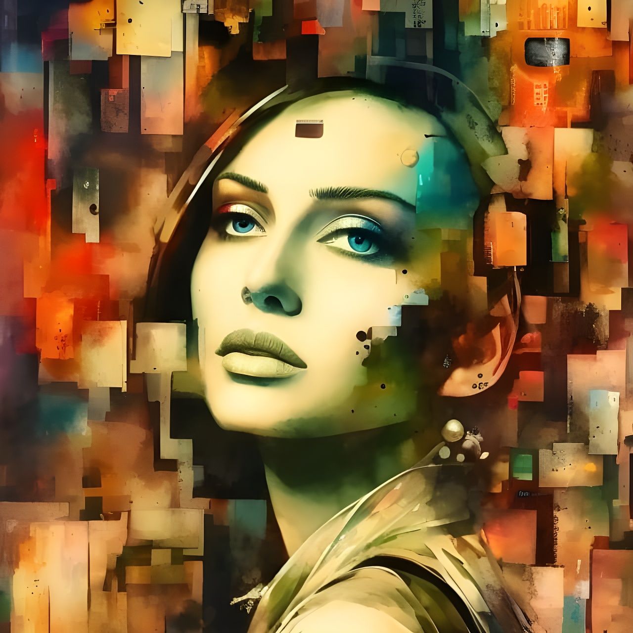 Iridescent Metallic Collage in Dark Fantasy Style