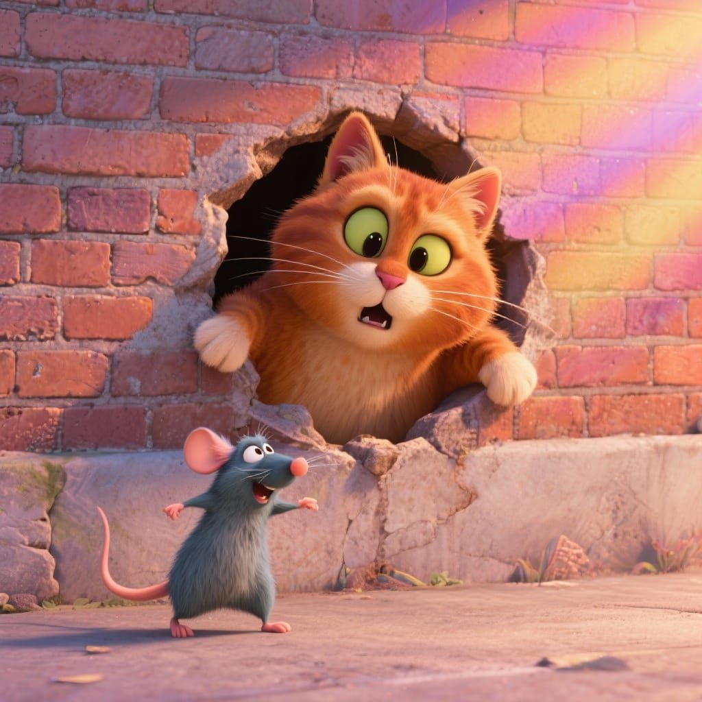 Cat Stuck in Wall, Mouse Dances Nearby
