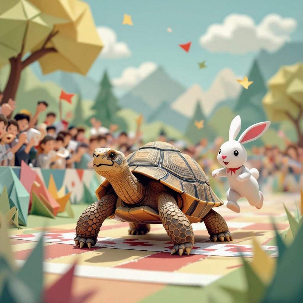Victorious Tortoise in Origami Papercraft Style