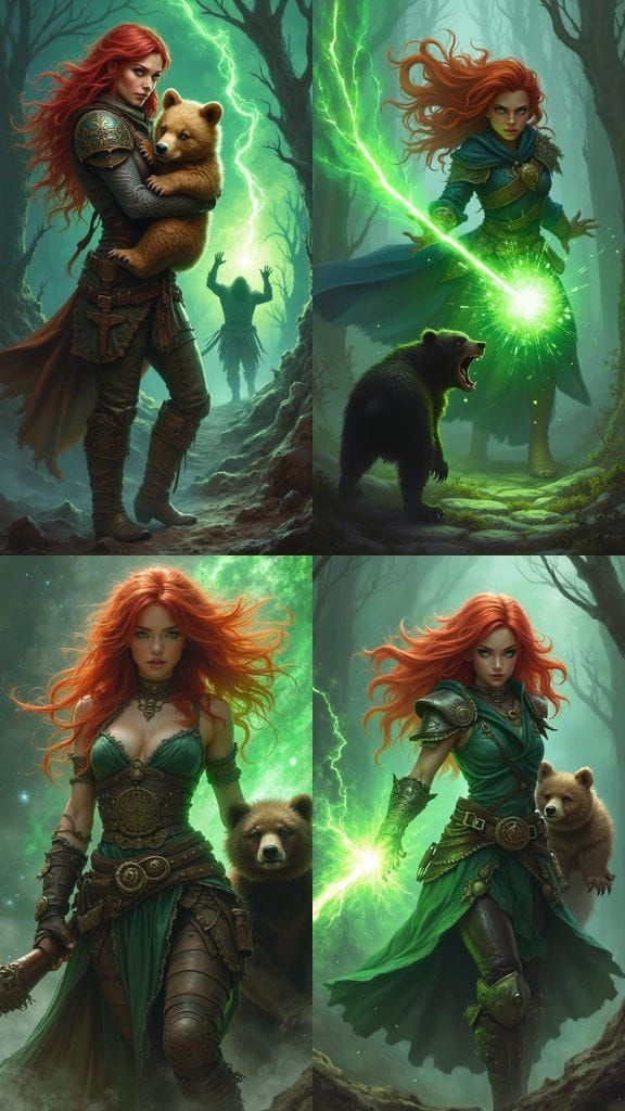 Fierce Warrior with Pet Bear Cub, Casting Eldritch Blast