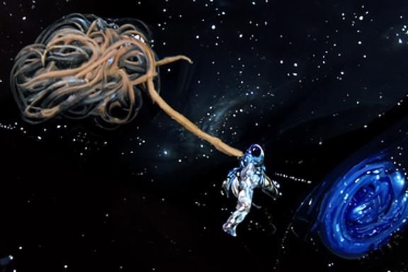 Spaghetti Monster Rescues Astronaut: Sci-Fi Concept Art