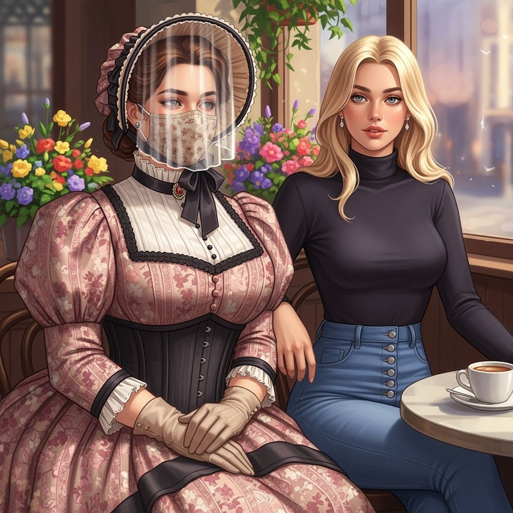 Victorian and Modern Friends in Sunny Cafe