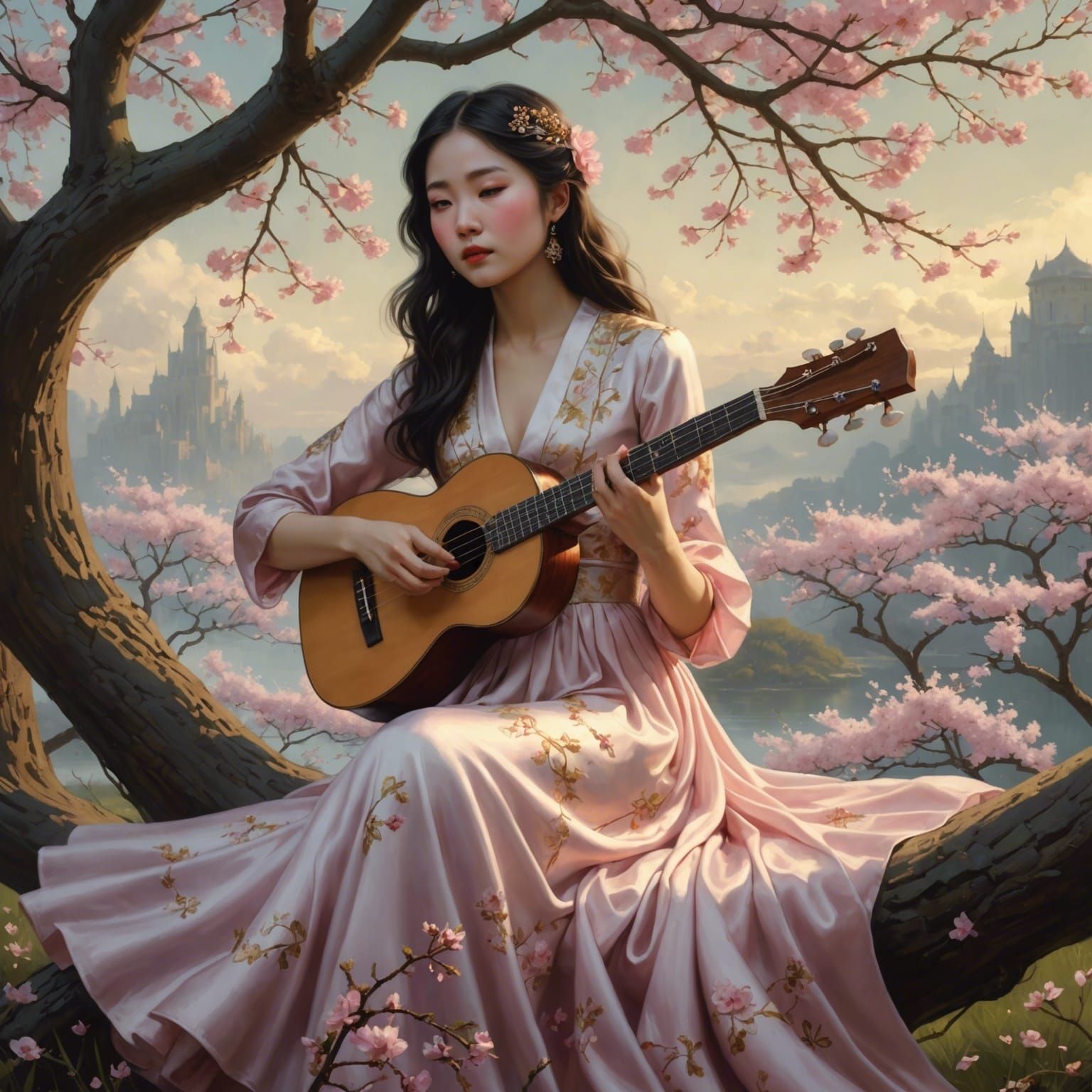 Chinese Woman in Blossom Tree, Art Nouveau Style