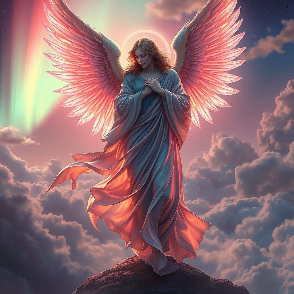 Majestic Guardian Angel in Dreamy, Ethereal Landscape
