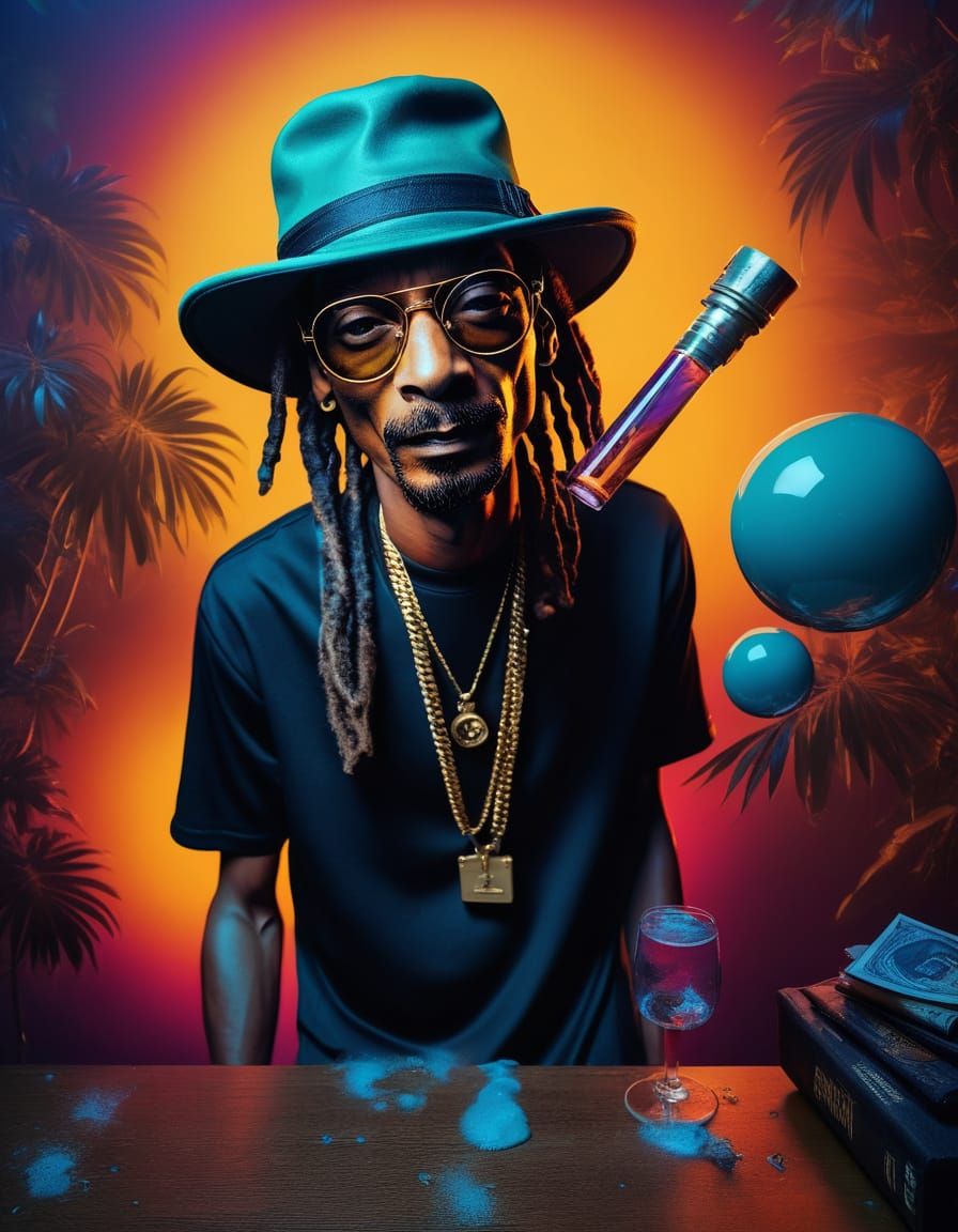 Snoop Dogg in Vibrant Hyperrealistic Splash Art