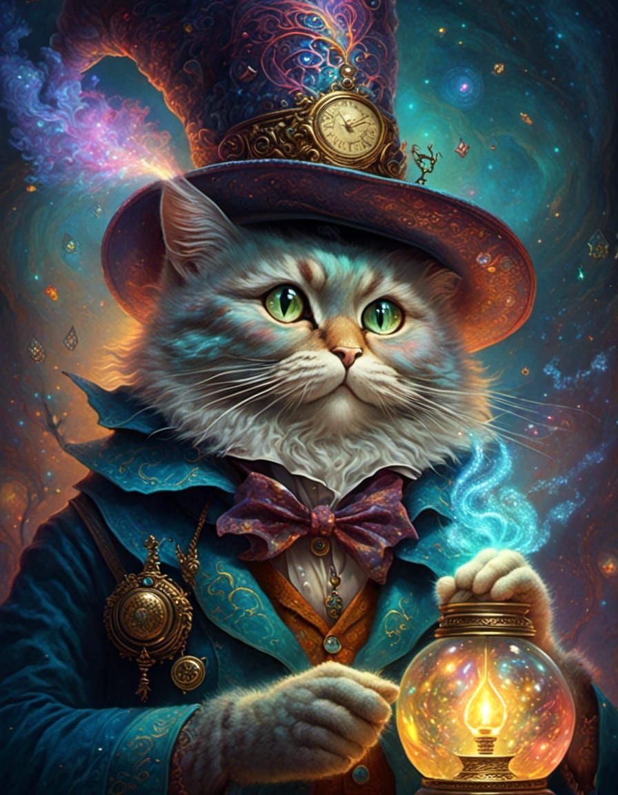 Gentleman Cat Wizard with Magic Dust and Aura