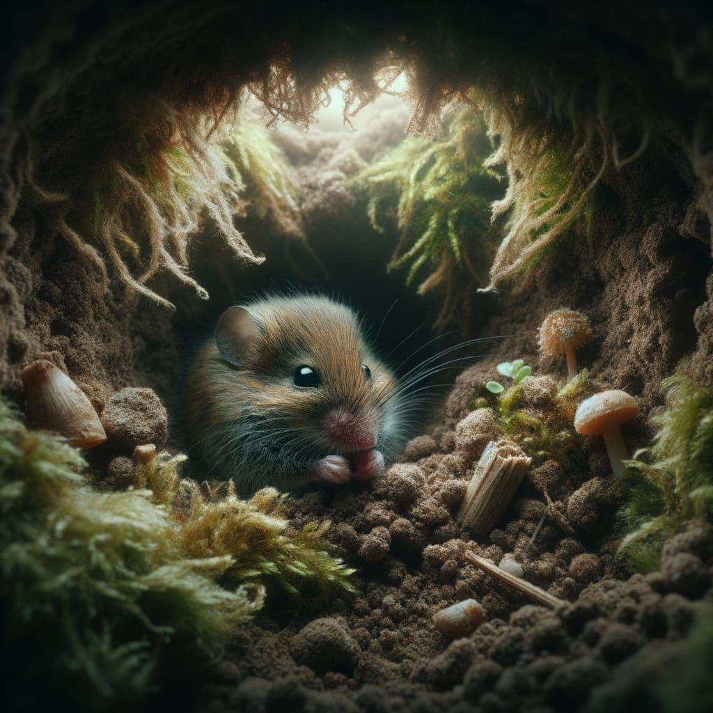 Mouse in a Cozy Earth Burrow