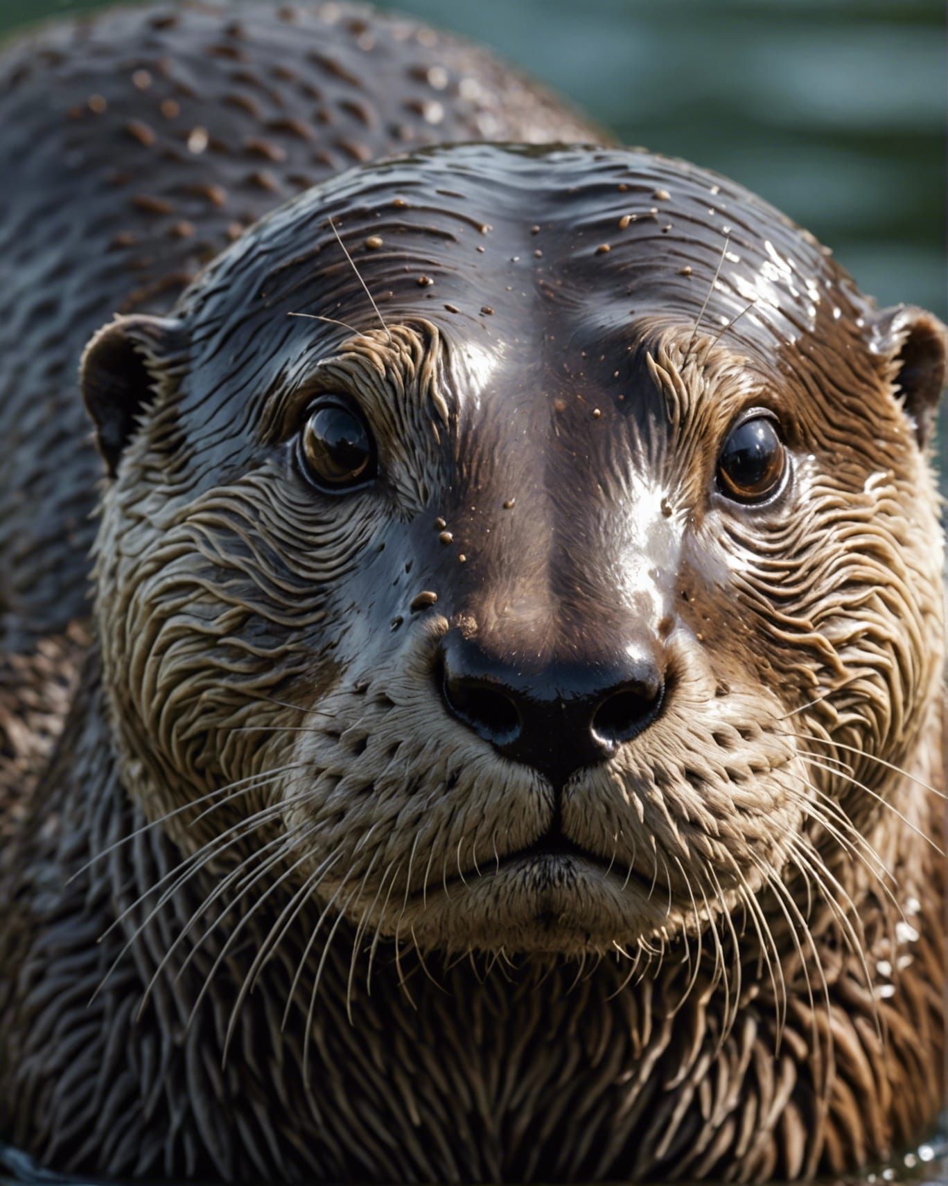 Hyperrealistic Otter Nose Close-Up in Wildlife Photography