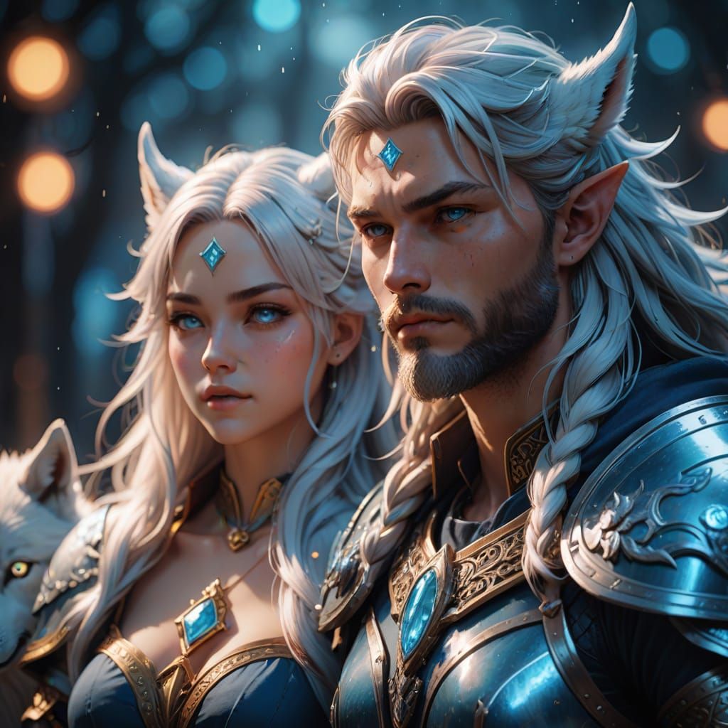 Viking Couple in Celestial Armor, Radiant Anime Art