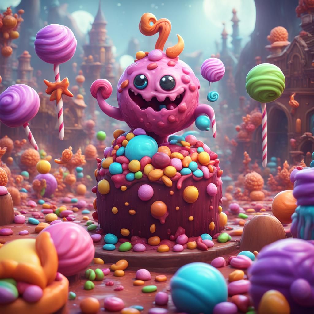 Cute Candy Monsters in a Fantastical Candy World