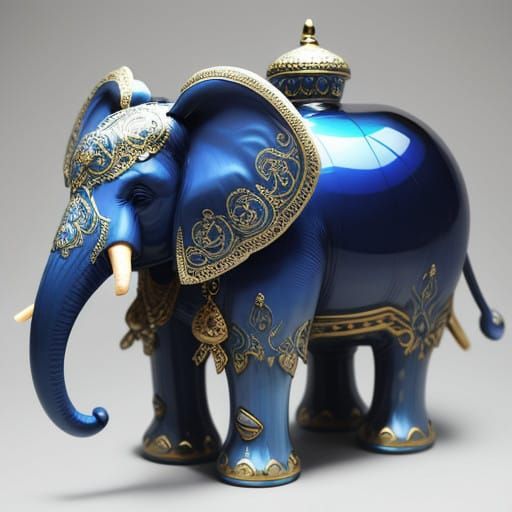 Ethereal Blue Glass Elephant with Intricate Faience Eyes