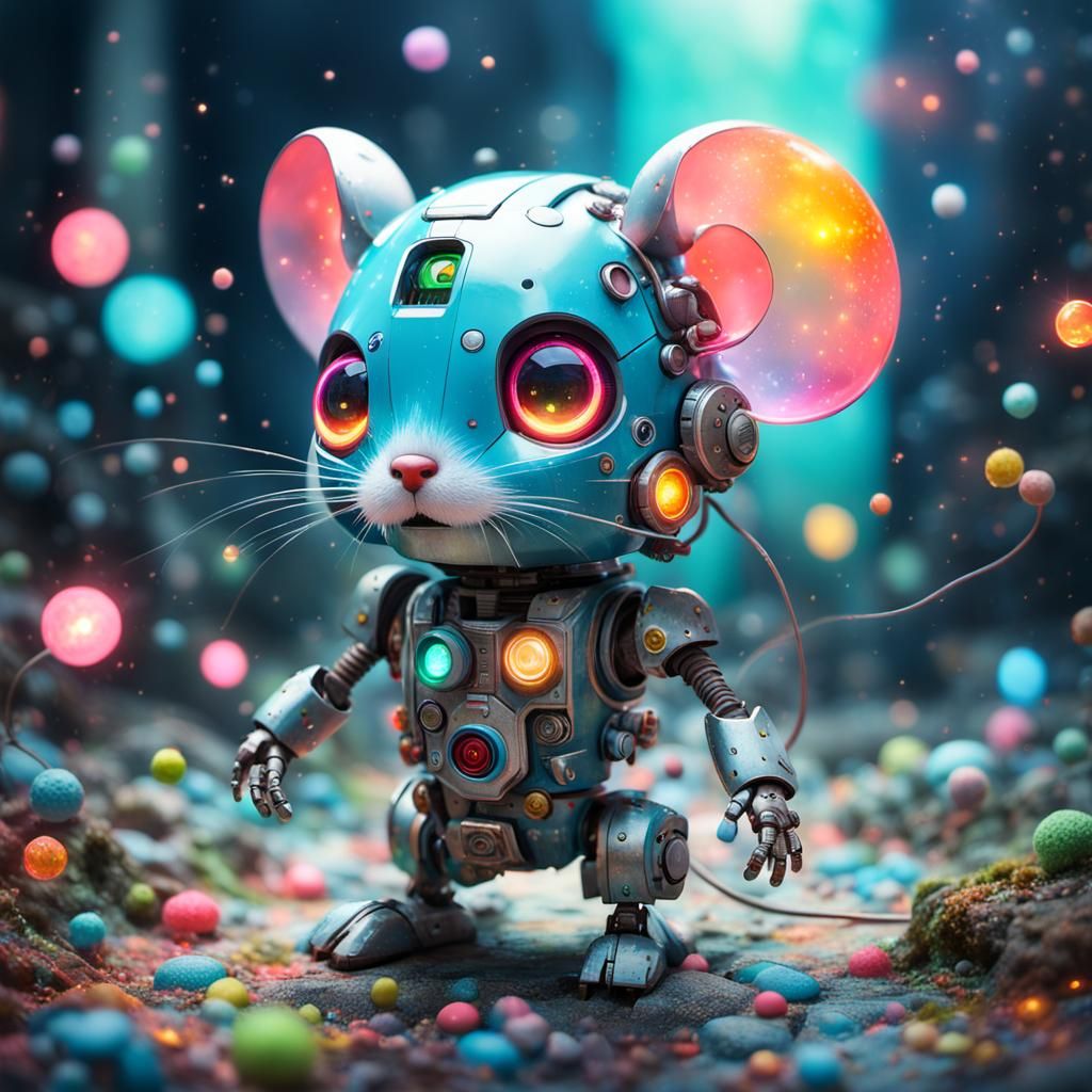 Adorable Chibi Robot Mouse, Detailed Photography