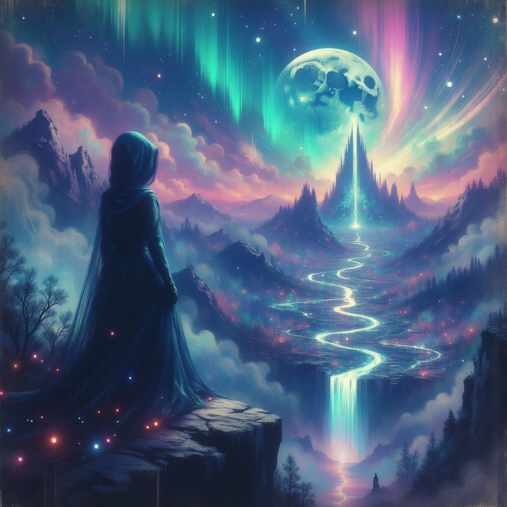 Mystical Alien Cityscape Under Twin Moons