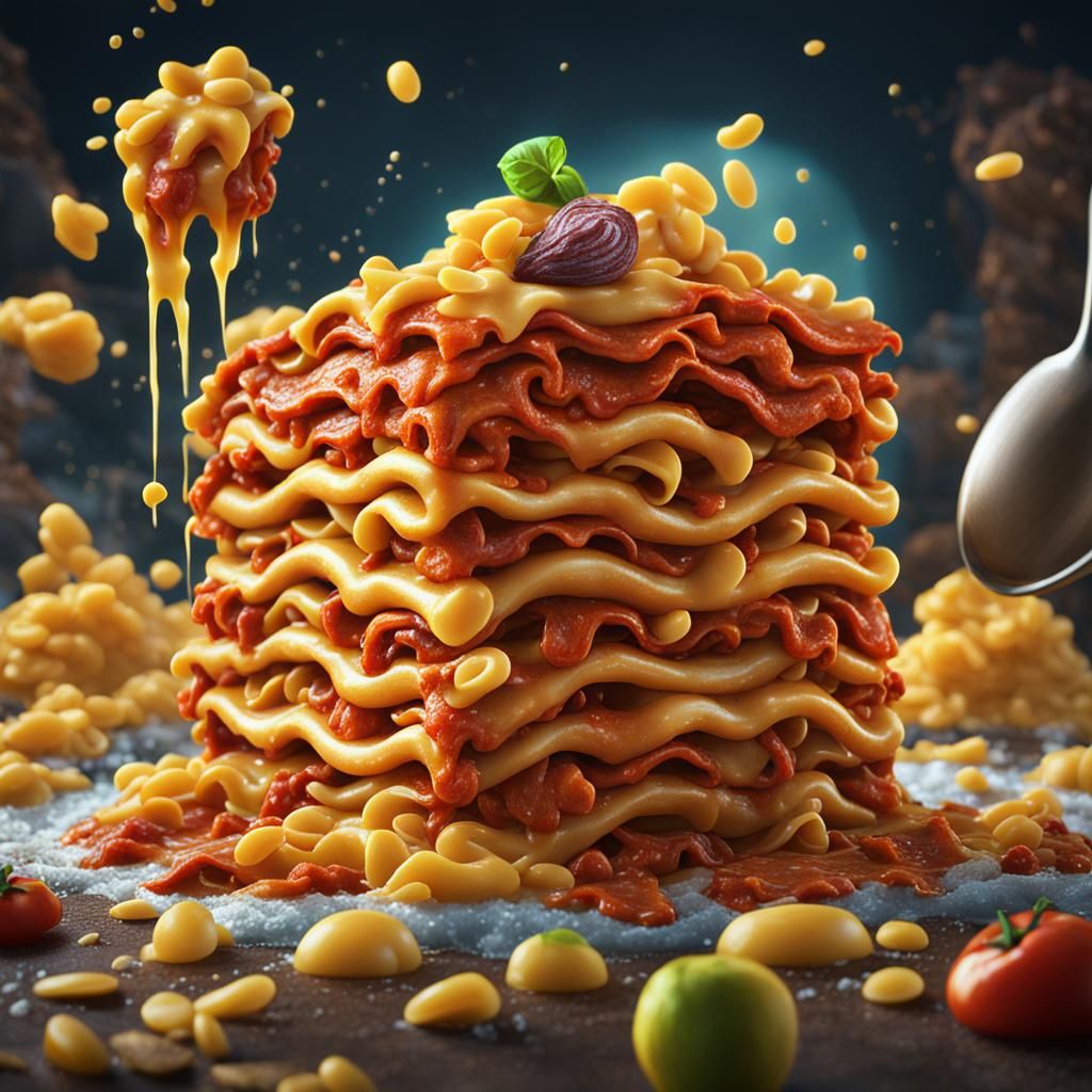 Lasagne Macaroni Golem in Detailed Matte Painting Style