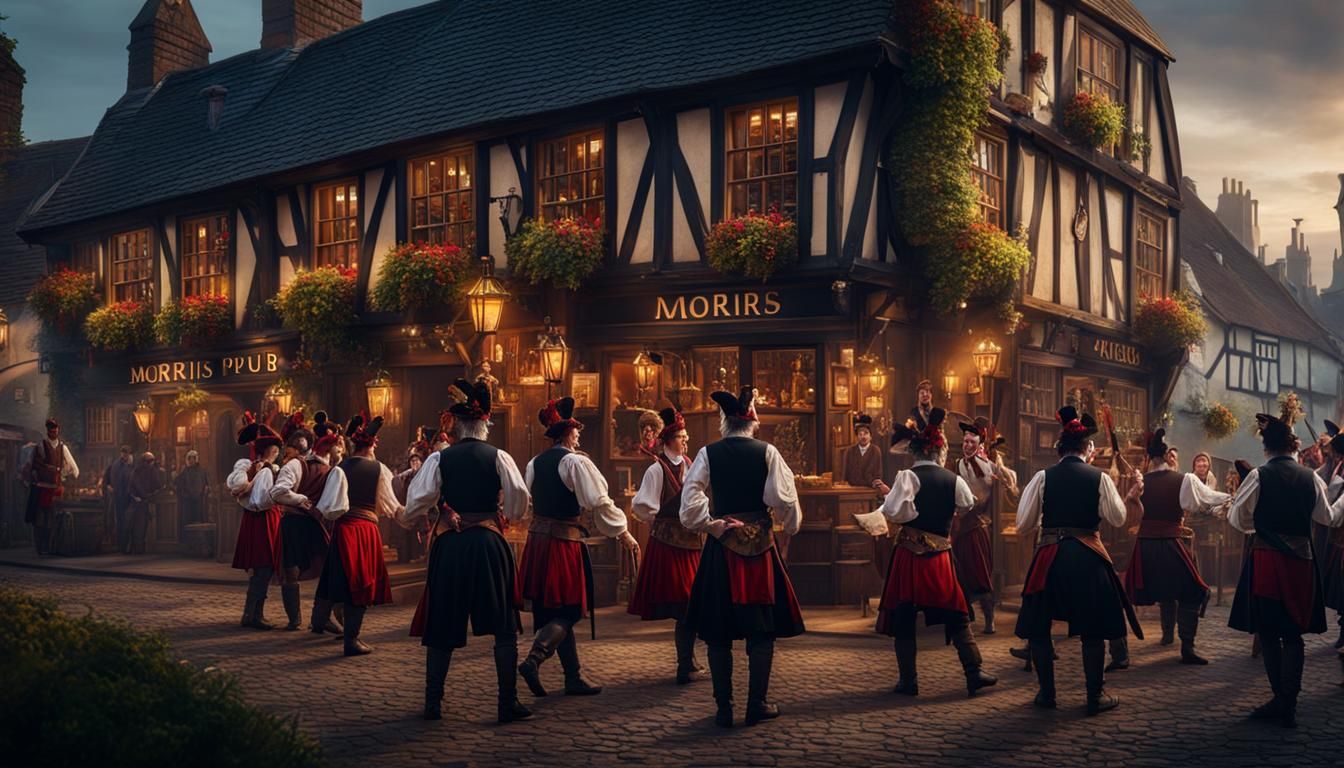 Morris dancers outside a country pub