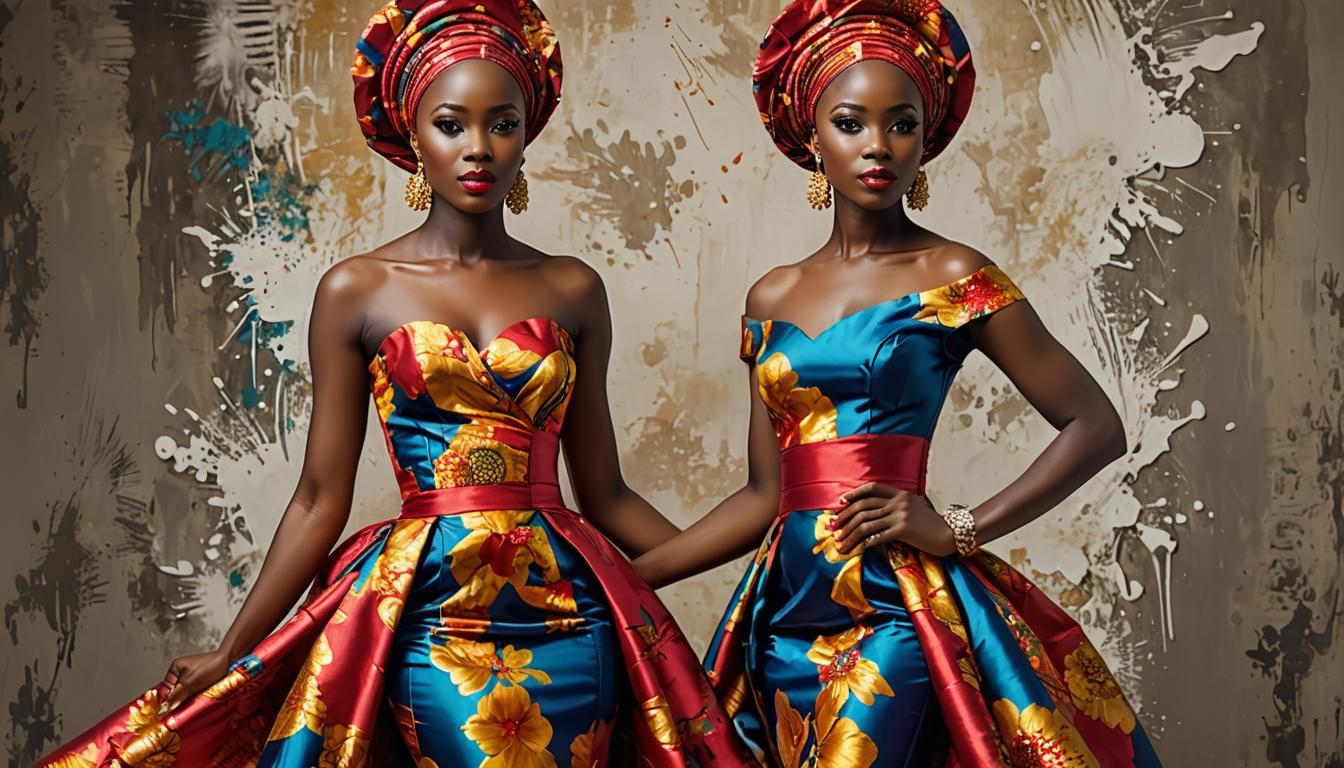 Elegant Woman in Aso Ebi Dress, Luminism Oil Splash Art