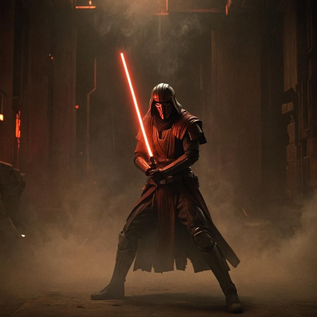 Epic Star Wars Warrior Strikes a Pose in a Smoky Chamber