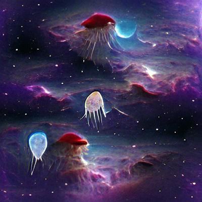 Bioluminescent Jellyfish Drifting Through Space