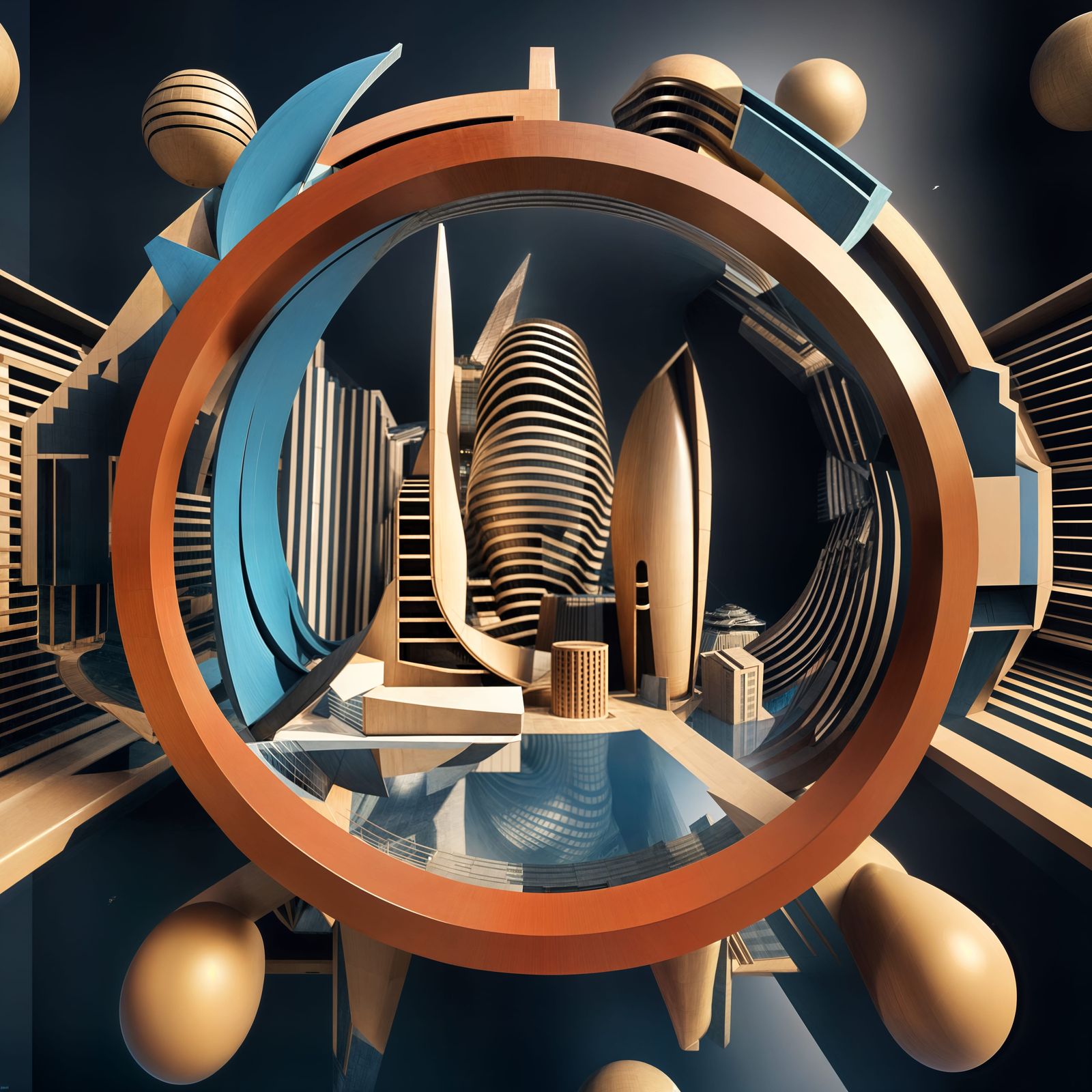 Futuristic Cityscape with Geometric Architecture