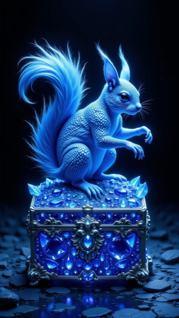 Sapphire Squirrel Sculpture on Jewel Treasure Box