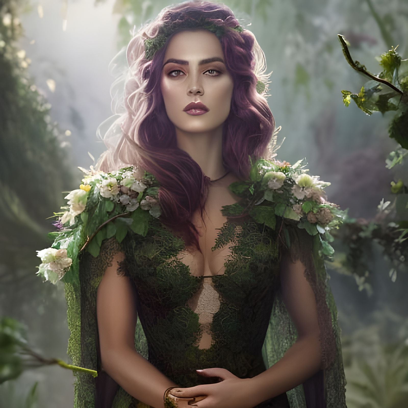 Woman in Green Lace Gown, Dramatic Lighting