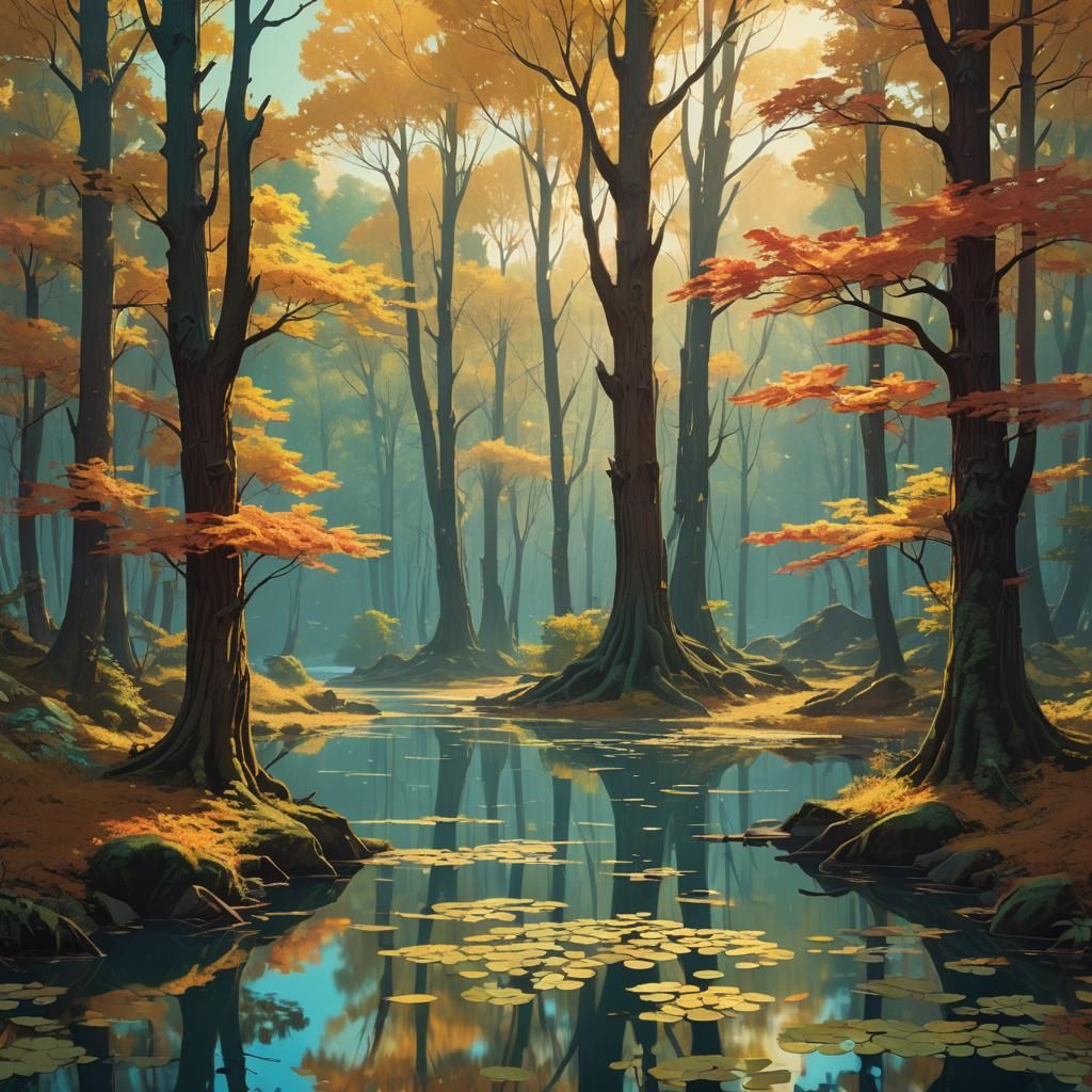 Colorful Forest Landscape in Digital Matte Painting