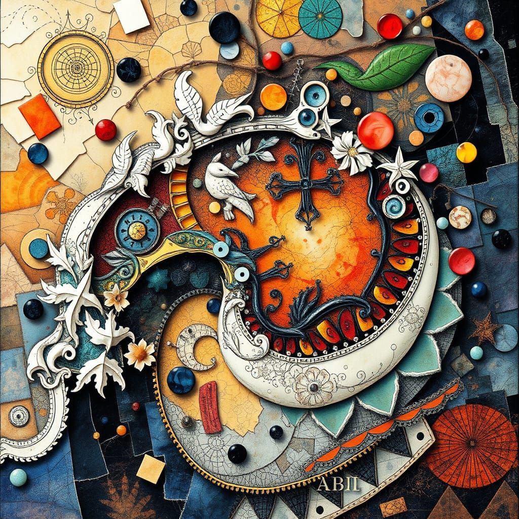 Intricate Patchwork Art with Vibrant Colors and Intricate De...