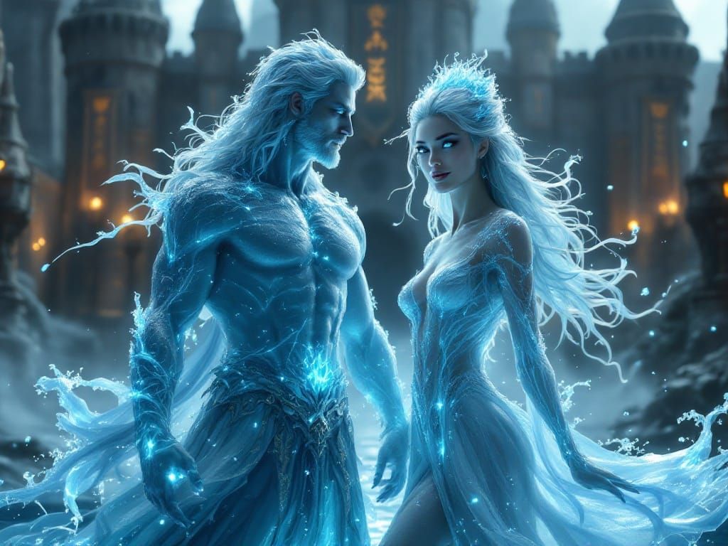 Majestic Water Elementals in Medieval Castle Setting