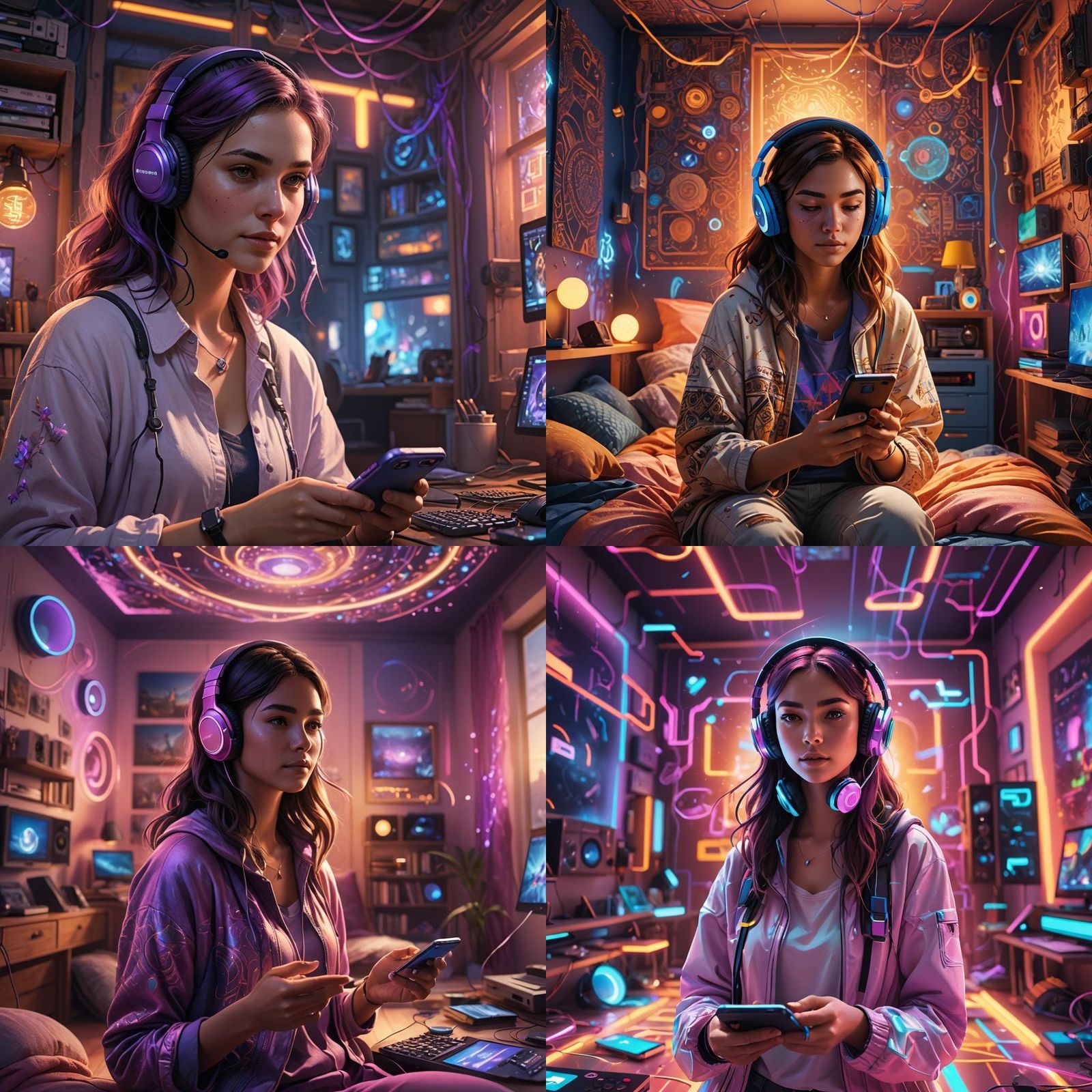 Girl Listening to Music in Room: Fantasy Art