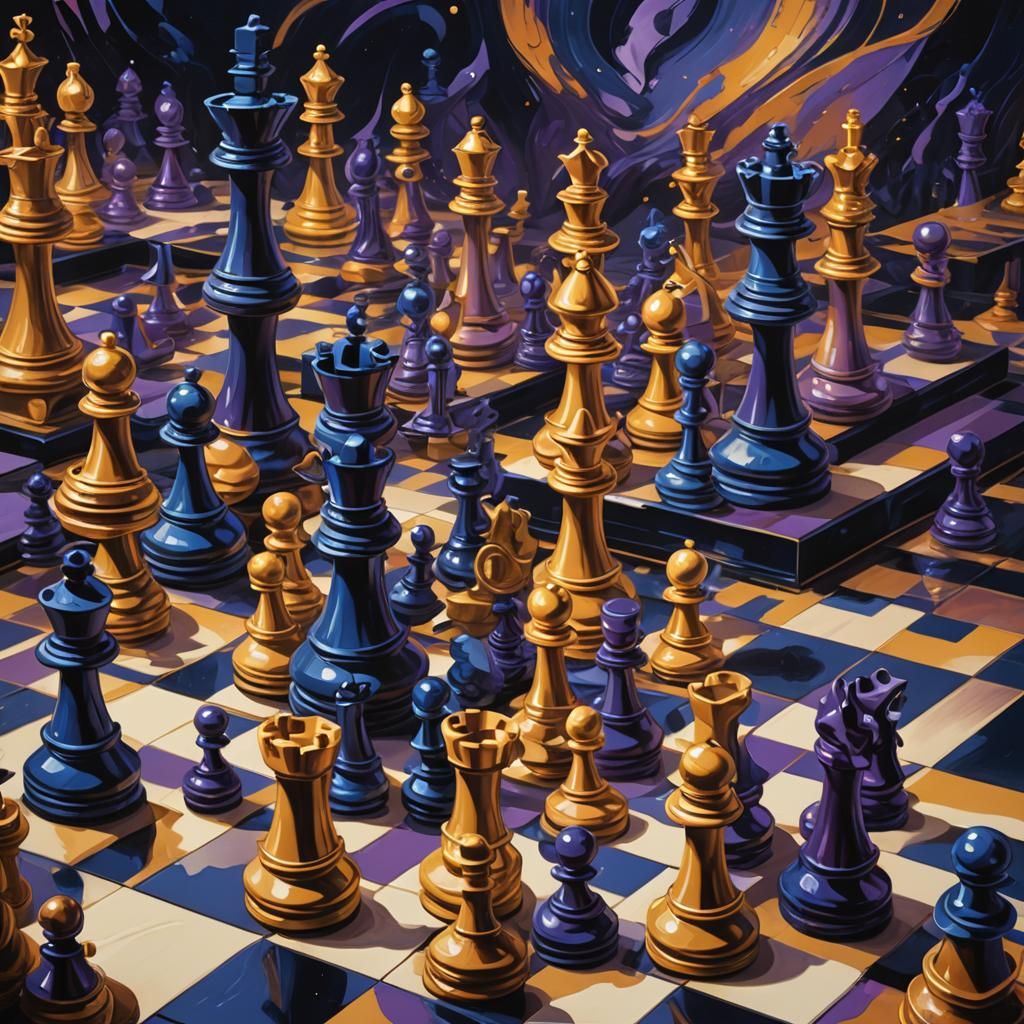 Surreal Chessboard with Abstract Elements in Fantasy Art