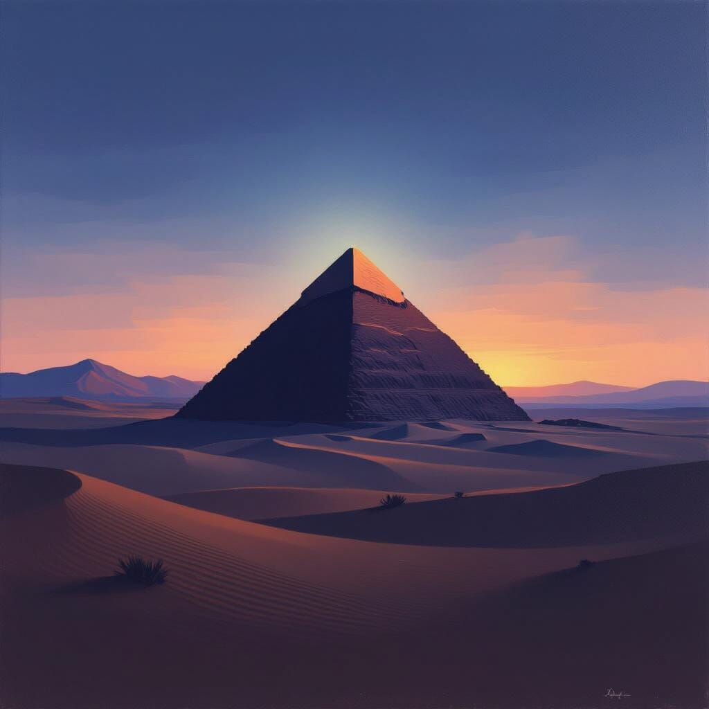 Ancient Pyramid in Ethereal Twilight Desert Glow