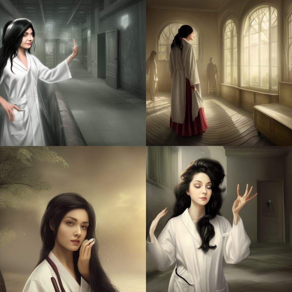 Happy Woman in Medical Robe at Mental Hospital