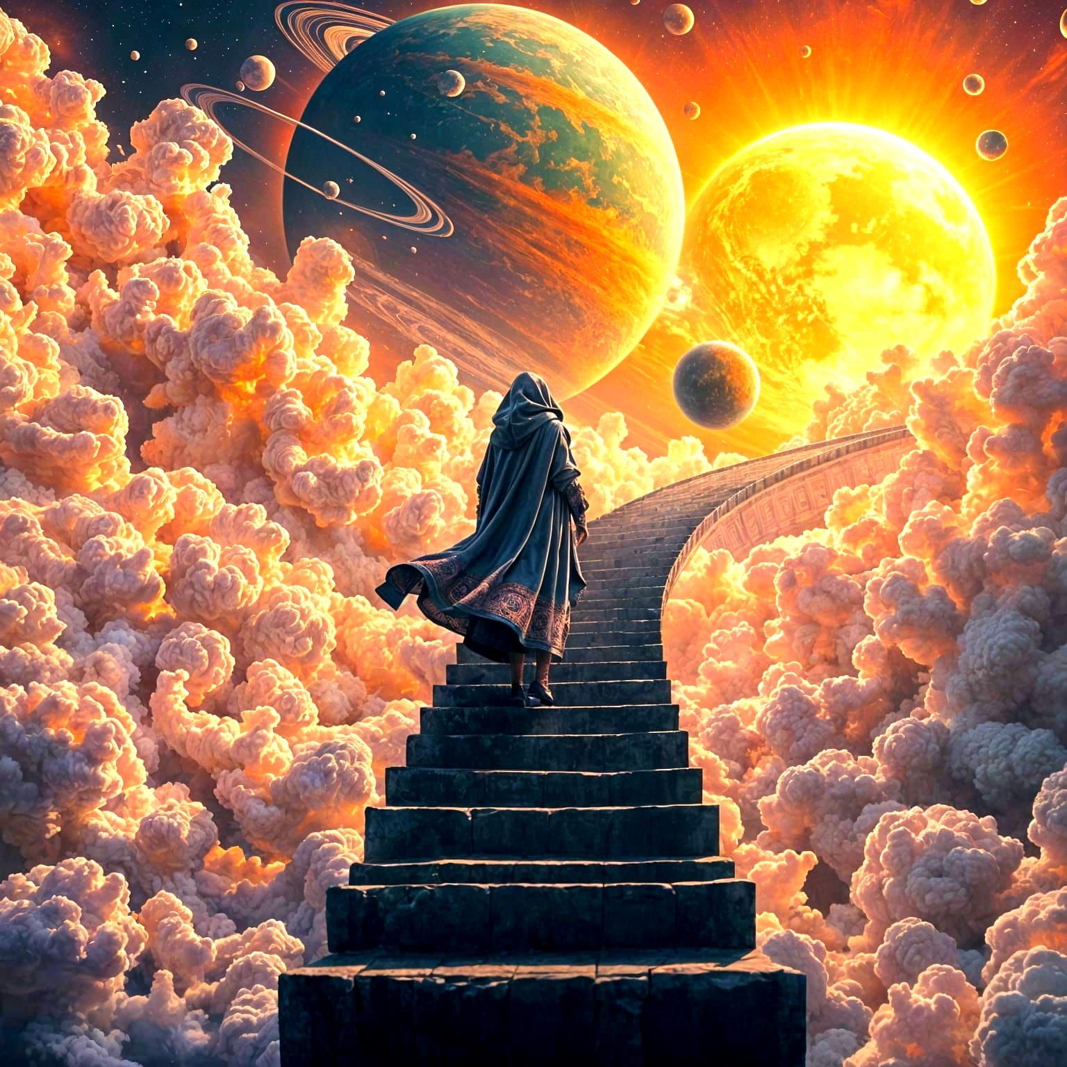 Whimsical Cosmic Ascension in Sci-Fi Digital Art