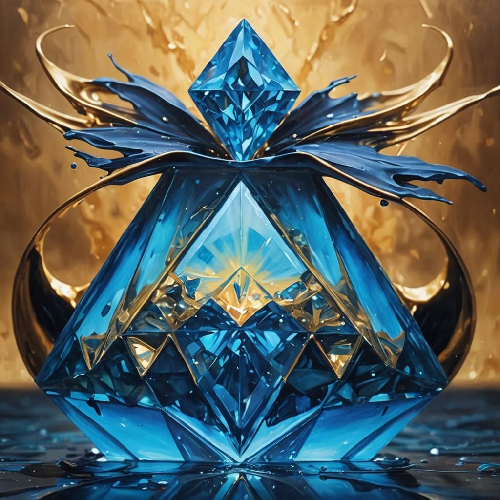 Blue Diamond in Golden Triangle: Surreal Oil Painting