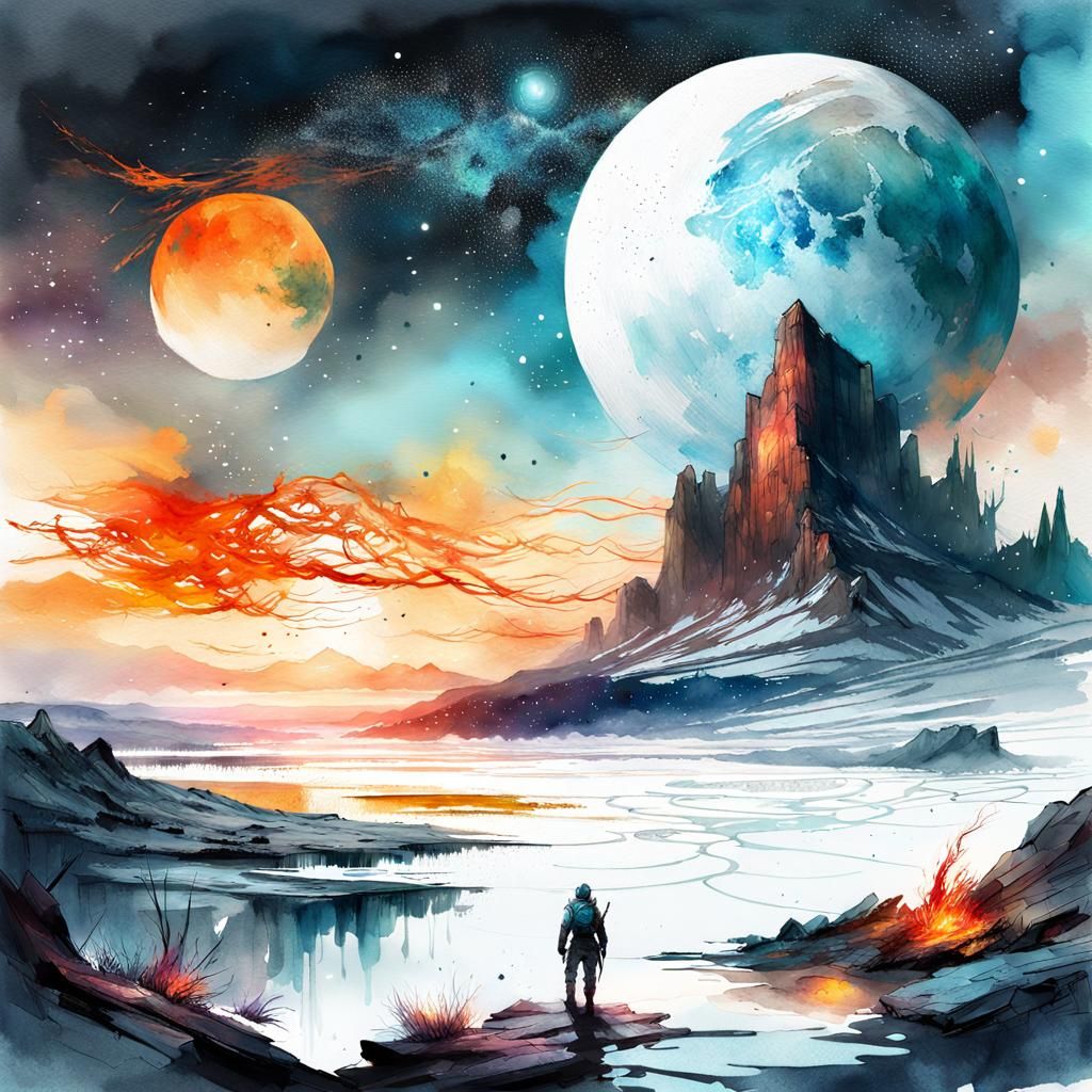 Sci-Fi Galaxy Landscape in Digital Watercolor
