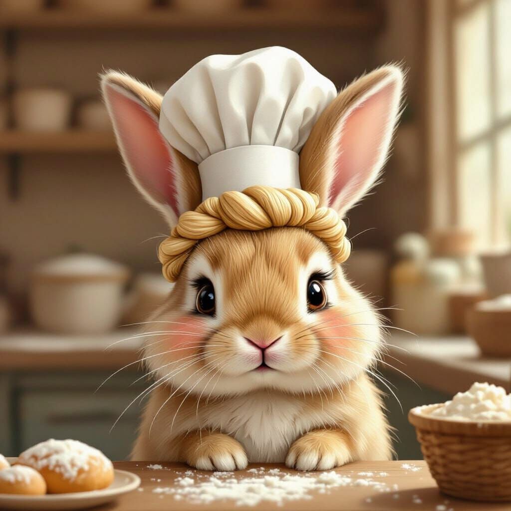 Bunny Chef with Bun Face in Whimsical Illustration Style