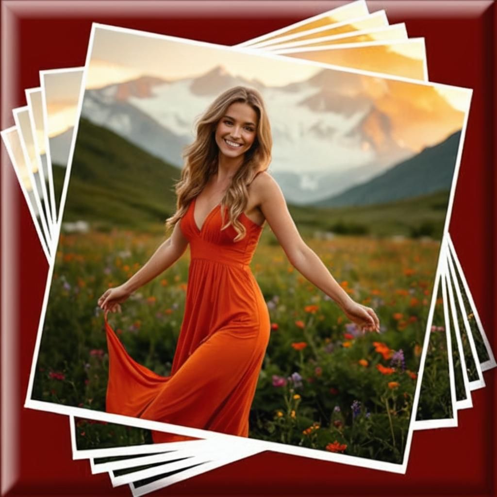 Woman in Orange Dress Among Wildflowers