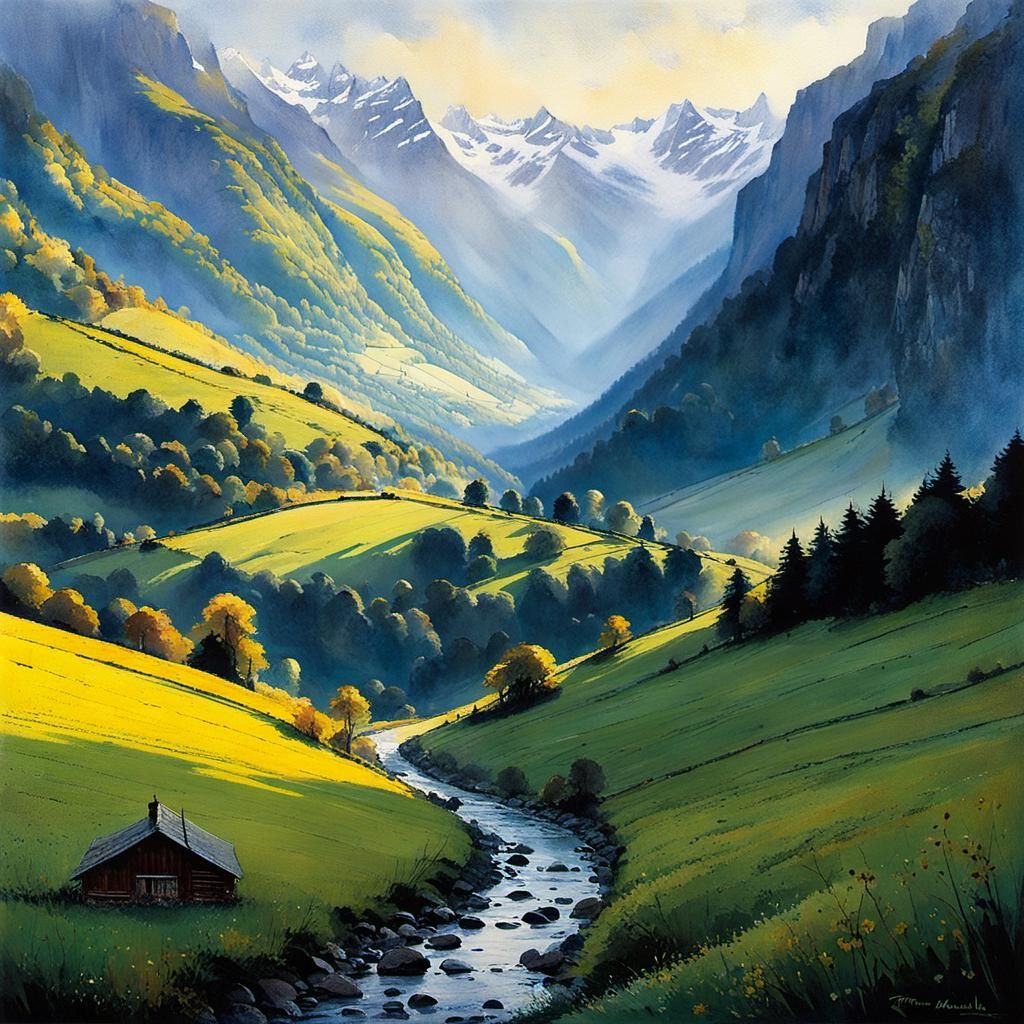 Bernese Oberland Gorge in Gentle Evening Light