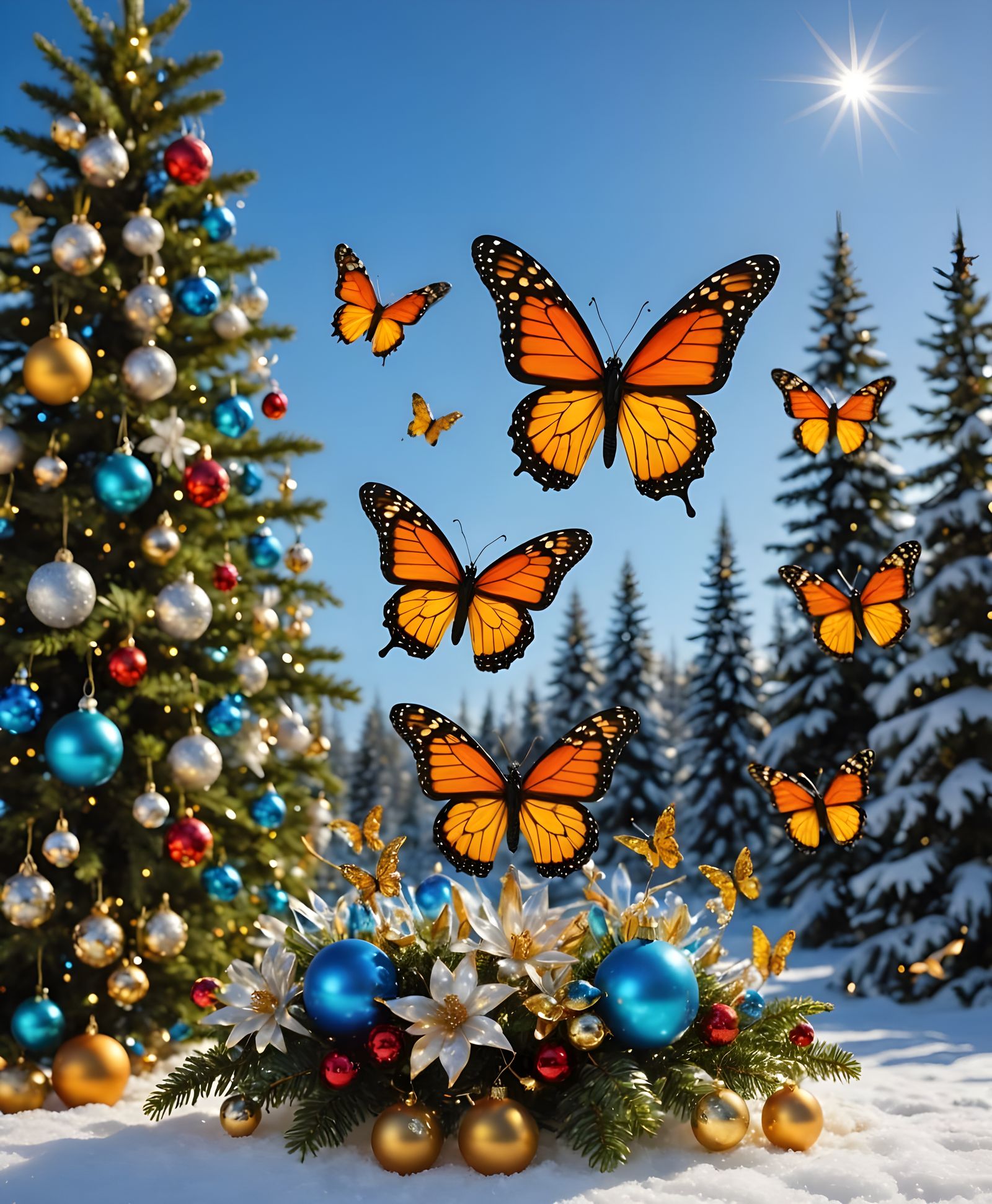 Enchanted Christmas Forest with Glass Butterflies