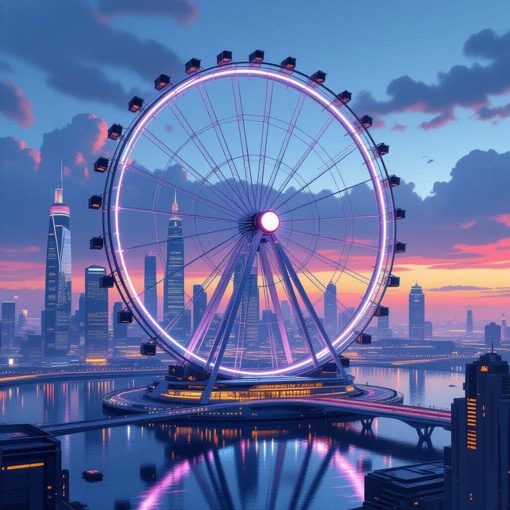 Futuristic Metropolis Revolving on Ferris Wheel