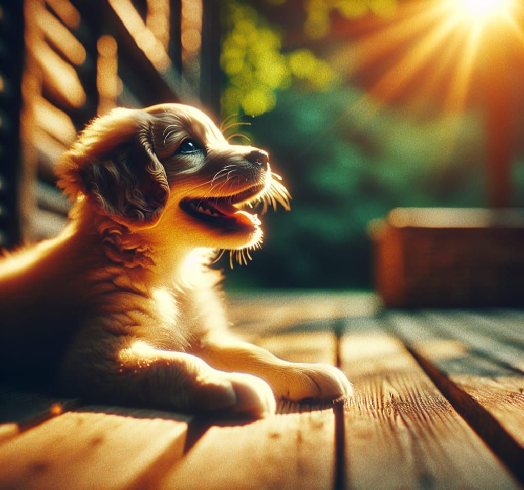 Puppy Basking in Sunlight: A Vintage Film Still