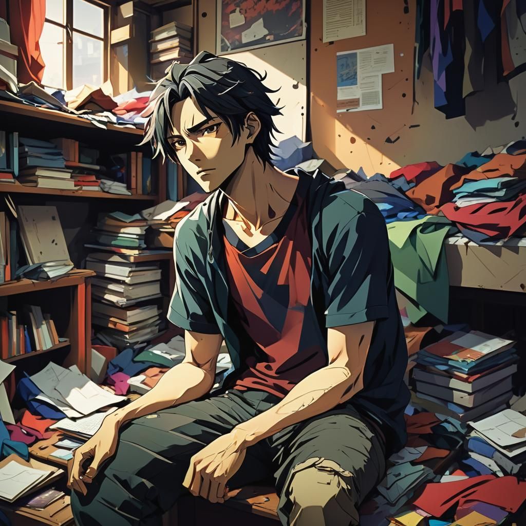 Anime Male in Moody, Atmospheric Setting